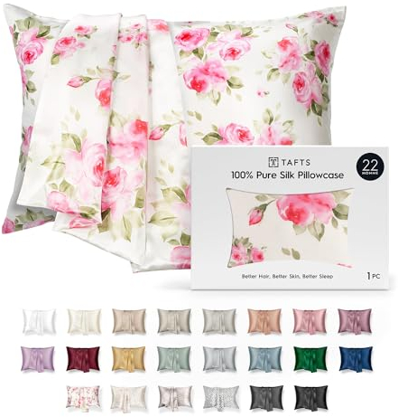 TAFTS Kissenbezug aus 100 % reiner Maulbeerseide, 6A-Seide, 22 mm, für Haar und Haut, mit Hotelverschluss, kühlend, natürlich, organisch, doppelseitig, Seidenkissenbezug (Rose, King-Size, 50,8 x 91,4