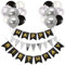 Luftballons Geburtstag Dekoration Set, Schwarz Silber Geburtstagsdeko Happy Birthday deko Banner Party Deko Geburtstag Set mit Luftballons Konfetti Ballons Dreiecksflaggen Girlanden(BK+SR+PT)