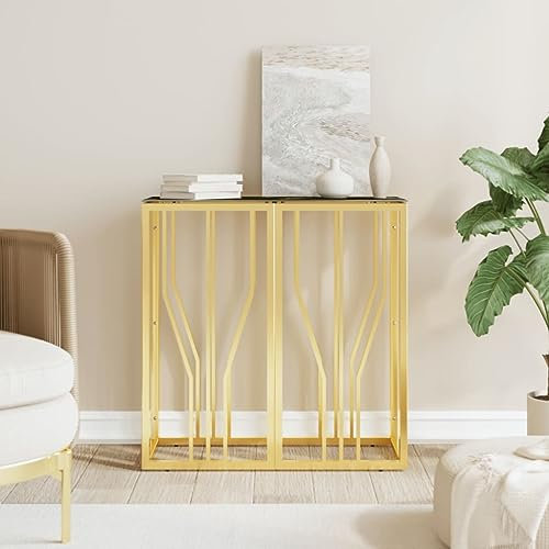 ShGaxin Table console en acier inoxydable et verre doré, 70 x 30 x 70 cm, table d'entrée, table d'entrée étroite, table basse de salon, table d'appoint, meuble d'entrée 350036