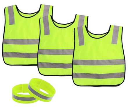 Kellegour 3 Pz Giubbotto di Sicurezza per Bambini,Gilet di Sicurezza Bambini Auto,con 2 Bretelle Catarifrangenti,Giubbotto di Sicurezza per Bambini Gilet Catarifrangente Giallo per Ragazzi Ragazze
