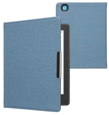 kwmobile Custodia Compatibile con Kobo Aura H2O Edition 2 - Cover Jeans Denim con Chiusura Magnetica - eReader Flip Case Blu