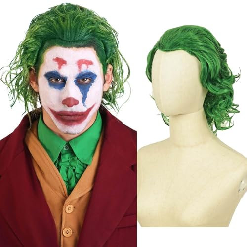 QUEENTAS Clown Joker Perücke Herren Lockig Kurz Cosplay Perücke Grün Halloween Carnival Kostüm Party (Grün)
