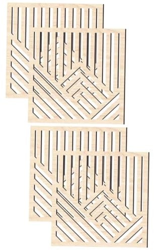 ABOOFAN 4 Pièces Autocollant mural led leds home decor tableau pour mur de bureau panneaux suspendus sculptés tenture murale maison art mural Décoration murale en bois
