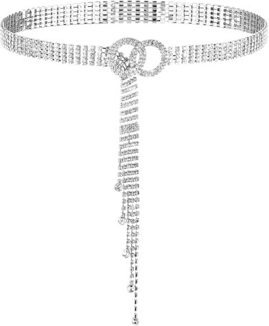 JIEYAO Strass Gürtel für Frauen, funkelnde Kristall Taille Kette Gürtel einstellbar O-Ring Gürtel für Jeans Kleider(Silver)