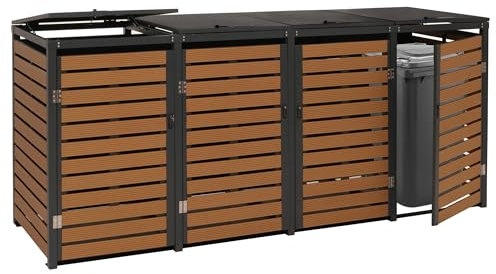 4er Mülltonnenverkleidung HWC-K14, Mülltonnenbox Mülltonnenabdeckung, 119x264x84cm WPC Metall 130kg - Teak-Optik