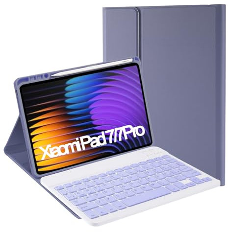 Jeloyutek Tastiera Cover per Xiaomi Pad 7/7 Pro, Custodia con Staccabile Italiano ‎QWERTY Tastiera per Xiaomi Pad 7/7 Pro 11,2 2025, Viola