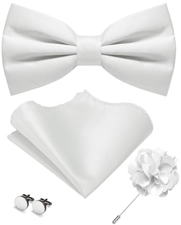 JEMYGINS Herren Matte Einfarbige Fliege mit Taschentuch Manschettenknöpfen und Ansteckblume Set