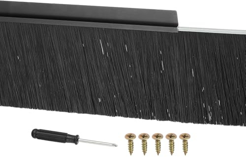 PATIKIL Spazzola Per Porta Con Setole Da 120 Mm E Lunghezza 1.2 M Con Supporto A Forma Di H In Lega Di Alluminio Per Sigillare La Parte Inferiore Della Porta Garage Impermeabile Nero/Nero