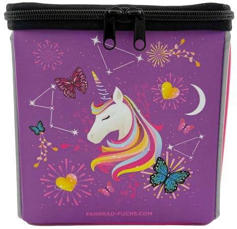 Fahrrad Lenkertasche für Kinder - Einhorn-Design - 3,5L Volumen - wasserabweisend & reflektierend - für Fahrrad, Laufrad & Roller mit einfacher Klemmverschluss-Befestigung - Vi