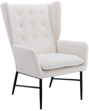 Ya-Home Fauteuils de Salon Confortable en Velour Fauteuil Scandinave avec Pieds en Métal Chaises de Lecture Relaxantes à Dos de l'Aile (Beige)