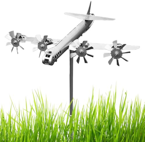 Handgefertigte Wetterfahne aus Metall – flache Luftfahrt-Themen-Windmühlen-Dekoration | Flugzeugbomber-Gartenornament, Wetterfahne für Flugliebhaber, dekorative Windfahne für Luftfahrt-Enthusiasten