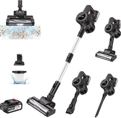 21V Akku Staubsauger mit 20000Pa Saugleistung, 3-in-1 Staubsauger Kabellos mit bis zu 65Min, 2 Saugmodi, Selbststehender Staubsauger für Zuhause, Staubsauger Kabellos mit Wandmontierte Ladestation