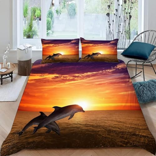 PUOJIEAT Bettwäsche 155x220 Delphin Weich Mikrofaser Bettwäsche-Sets Delphin Bettbezug mit 2 x Kissenbezug 80x80 cm 3D Bettzeug Set w.1084