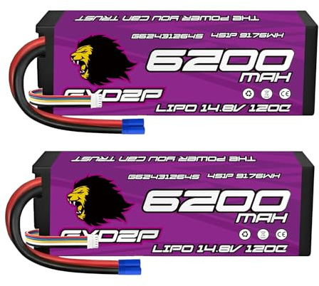 GXDZP Batterie Lipo 4S 6200mAh 14,8V 120C EC5 Haute Performance Boîtier Rigide Hardcase pour Voiture Camion Buggy Truggy Monster Truck RC 1/10 1/8 Échelle Télécommandé Modélisme Tout-Terrain Racing