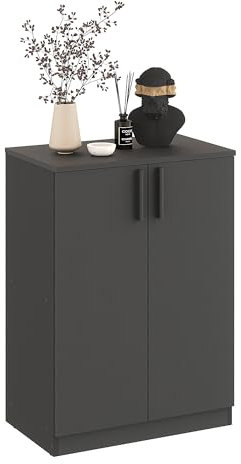 KOMTO Kommode Anthrazit mit 2 Türen - Kleiner Schrank für Flur, Wohnzimmer | Sideboard Schmal CABI 60 x 84 x 37 cm (BxHxT)