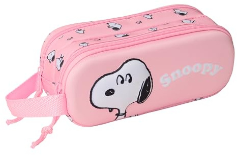 safta Snoopy 3D Doppelmäppchen für Kinder, ideal für Kinder im Schulalter, bequem und vielseitig, Qualität und Widerstandsfähigkeit, 21 x 6 x 8 cm, Hellrosa, Mediano, Lässig