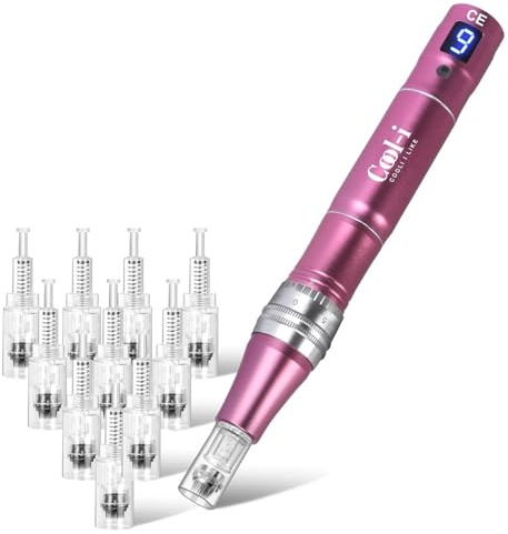 Cool-i® Mikroneedling Pen mit 7 LED-Farben – Kabellos, 9 Stufen, LCD-Anzeige & 12 sterile Aufsätze – Ergänzende Hautpflege für zu Hause oder Studio