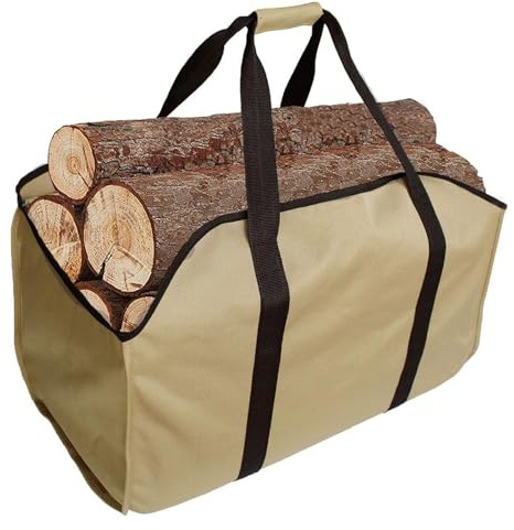 Brennholz Tragetasche groß Kaminholz Tasche Holzkorb – Aus reißfestem, wasserdichtem Oxford, ideal für Kamin & Outdoor, auch als Einkaufskorb oder Tote Bag (Khaki)