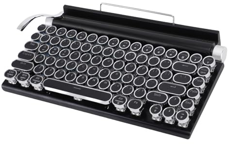 Denash Kabellose Schreibmaschinen -Tastatur, Vintage -Tastatur für Mechanische Spiele mit Blauen Schalter, Weißer Hintergrundbeleuchtung, Heiße, Austauschbare Tasten, Ergonomisches (Black)