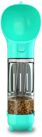 Halsgroves Portable Dog Water Bottle with Food Container – Leak-Proof Pet Travel Dispenser for Dogs & Cats, Outdoor Walking & Hiking Bowl, 2-in-1 Design for Food and Water (Blue, 500ml)