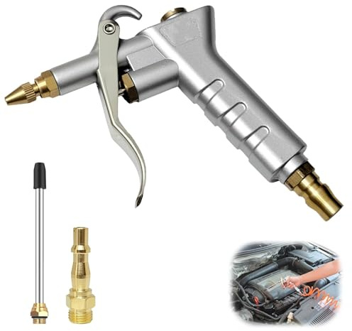 Air Blow Gun, Air Compressor Tools with 1 Blow Nozzle and 1/4 BSP Air Flow Extension Air Blower Gun Airpistol for Compressor Professional Duster Cleaning Tool (Silver)