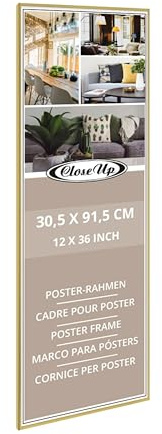 Close Up Posterrahmen | Gold | Bilderrahmen | Frame | für langformatige Poster, Kunstdrucke, Plakate… | bruchsichere PVC Scheibe | 30,5 x 91,5 cm / 12x36