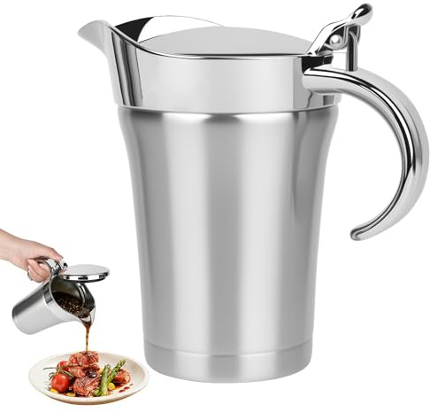 750ml Edelstahl Thermo Sauciere, Doppelt Isoliert Soßenkanne Tropffreier | Ausgießer Thermosauciere für Hause Abendessen Restaurants Partys Eleganter Silber