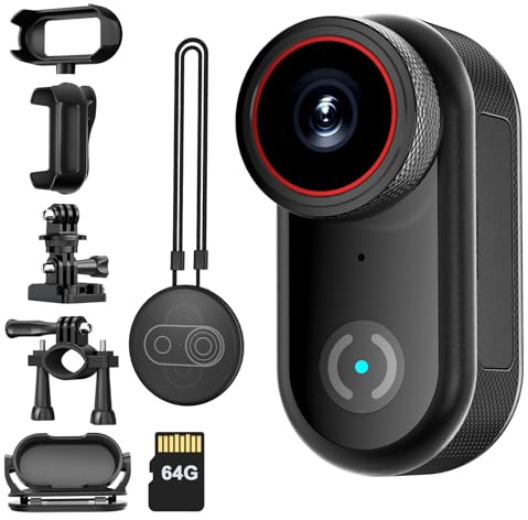 4K Mini Thumb Action Camera,Portable Vlogging POV Cameras Wearable Action Body Camera,Magnetic Hands-Free POV Camcorder Sport Action Cam, Helmet Cam for Pet Walking,Cycling, Motorcycle(64GB,Black)