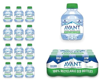 Avant Natural Mineral Water, High pH, Low Sodium, 100% Recyclable Bottles, 200ml, Pack of 12