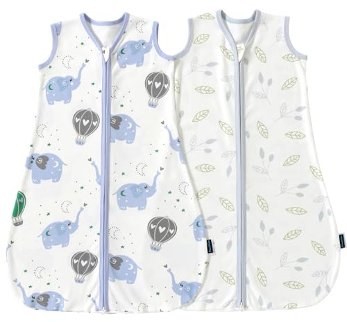 PewinGo Baby Schlafsack 0.5 TOG 2PCS aus 100%-Baumwolle für Neugeborene 0-6 Monate, Doppelreißverschluss, Weich & Atmungsaktiv, Maschinenwaschbar