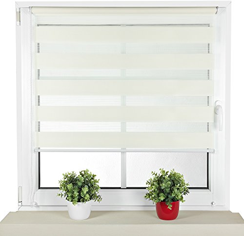 IXX Design Klemmfix DUO / Doppelrollo, mit Verspannung. 11 Ausführungen, 3 Farben: weiß, grau und creme (100 cm x 160 cm, creme)