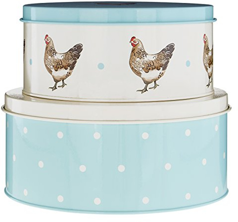 Premier Housewares 507475 Mrs Henderson Cake Tins, Galvanised Steel, Green/Cream, Set of 2 23 x 23 x 10 cm