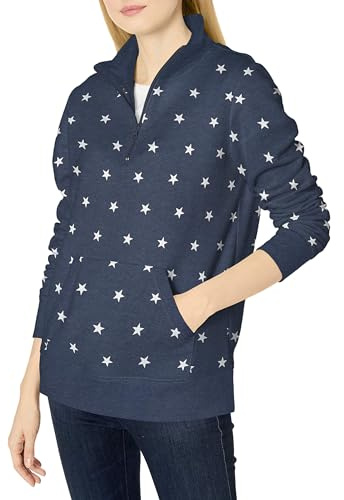 Amazon Essentials Women's Long-Sleeved Fleece Quarter-Zip Top (Available in Plus Size), Navy Heather White Stars, M