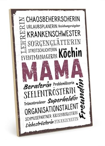 TypeStoff Holzschild mit Spruch – MAMA WORDCLOUD – im Vintage-Look mit Zitat als Geschenk und Dekoration - HS-00583
