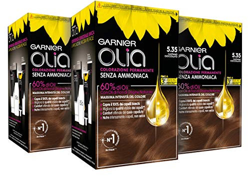 Garnier Tinta Capelli senza Ammoniaca Olia, con Oli di Fiori di Origine Naturale, Castano Cioccolato, Confezione da 3