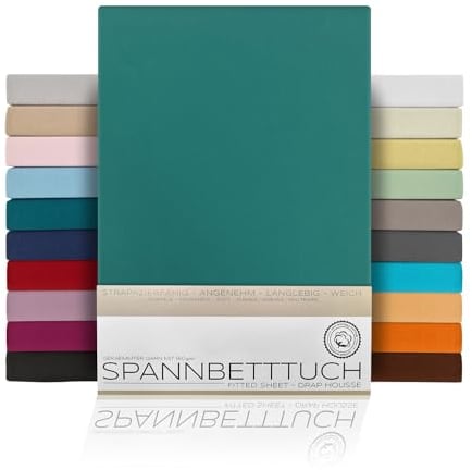 BEAUTEX Spannbetttuch Bettlaken aus Baumwolle, Premium Jersey Stoff 160g/m², Größe und Farbe wählbar (Topper - 90x200x15 cm, Petrol)