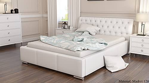 3E 3xE living.com 3xeliving Elegantes und gepolstertes Bett mit gestepptem Kopfteil Charles, weiße Farbe, ökologisches Leder 180x200