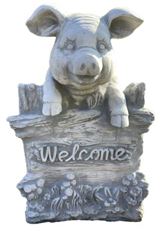 Gartenfiguren niedliches Schwein Welcome Steinguss Schwein Statuen Gartend Gartendeko Deko-Figur für Haus Garten Moderne Statue Garten-Figur