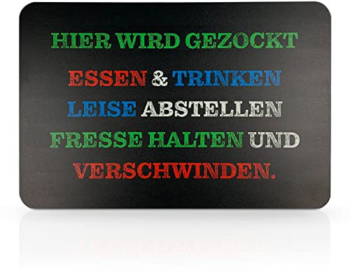 signodoo® Funschild Hier wird gezockt Essen und Trinken leise abstellen... | BxH: 30,0 x 20,0 cm, Aluminiumverbundplatte | Prägeschild mit lustigem Spruch | Spaßschild