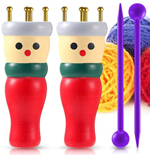 2 Pack French Knitting Dolly Kit, Wooden French Knitting Doll Kids Craft Starter Kit, for Making Bracelets, Necklaces, Decorations
