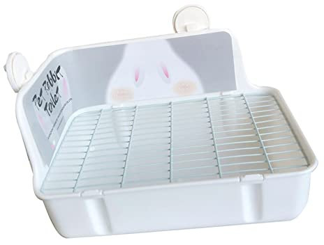 perfk Caja de Arena para Conejos, Bandeja de Esquina para Entrenador de Orinal, Jaula de Ropa de Cama, Limpieza Portátil Estable, Inodoro, Chinchilla, Blanco Gris