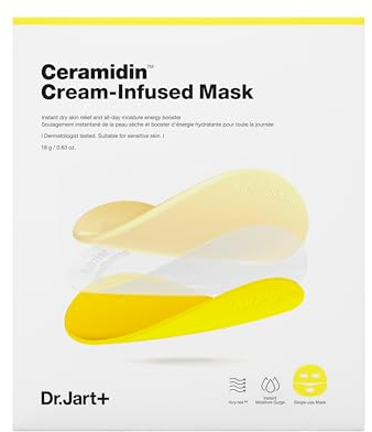 Dr.Jart+ Ceramidin Cream-Infused Korean Face Mask for Dry Skin with Ceramides and Panthenol | Sheet Mask | Korean Skin Care | Travel Size, 1 Pack