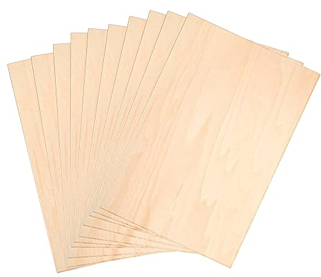 Plywood Sheets,10 pcs A5 Sheets Wood Board Unfinished Rectangle Blank Wooden Craft Wood Thin Hardboard Sheet, for DIY Painting Modelling Fretwork Engraved Home Decor