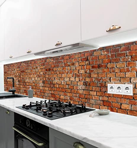 MyMaxxi Küchenrückwand Folie selbstklebend matt Versteift - einfache Montage ohne Bohren - Motiv Backstein rot - 60cm hoch - Spritzschutz Küche Klebefolie - Steine Mauer 180 x 60cm