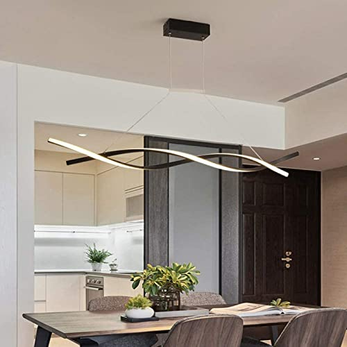 MHXZKHL Wellendesign LED Pendelleuchte Curl linear verstellbar Hängelampe nordischer Stil modern Spirale Kronleuchter für Kücheninsel Esstisch Wohnzimmer,Black+Warm Light-100cm