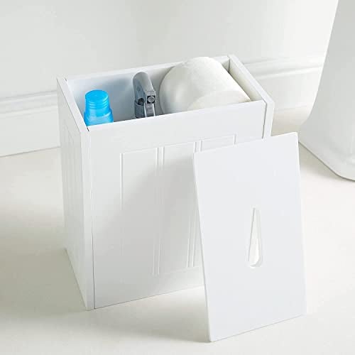 Slimline Wooden Bathroom Storage Unit, Toilet Roll Cleaning Tidy Storage Cabinet 37 x 33 x 17 cm (White)