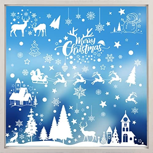 Fensterbilder Weihnachten Selbstklebend, SODREE Weiß Fensterdeko Weihnachten Wiederverwendbar, PVC Schneeflocken Fenstersticker Fensterbilder Weihnachtsdeko für Türen Schaufenster Vitrinen Glasfronten