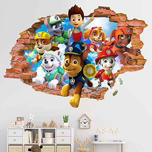 Paw Patrol Sticker Mural 3D Chambre,Paw Patrouille,3D Autocollants Muraux,Pat Patrouille Autocollants Muraux,Pat Patrouille Chambre Enfant,Décoration Chambre Enfant