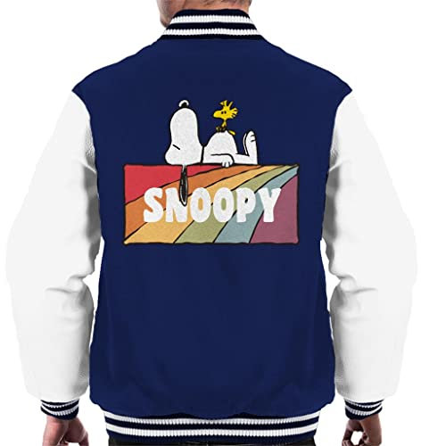 All+Every Peanuts Snoopy and Woodstock Rainbow Block Men's Varsity Jacket
