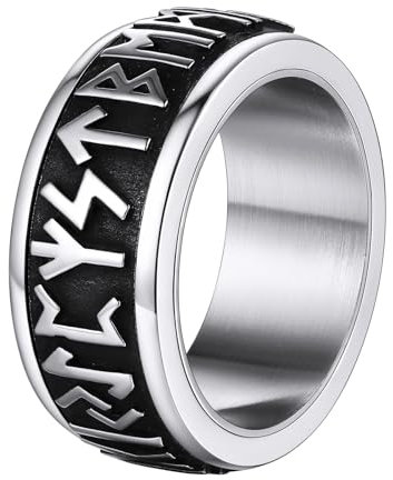 Supcare Ringe Männer Herrenring Edelstahl Tungsten Ring Viking Rune Fingerring Silberring Wolfram Ring Bandring Vintage Spinnerring Hip Hop Punk Wikinger Schmuck für Weihnacht New Year
